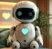 A friendly robot named Zenon with glowing heart, representing wellness and technology balance at Wellness-Tech-Spot.com