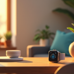 Smart Gadgets for a Vibrant Lifestyle: Top Wellness Tech Essentials "A serene living room featuring wellness tech essentials: a smartwatch, air purifier, meditation device, and fitness tracker, surrounded by natural light and plants."