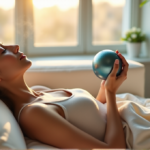 Stay Relaxed with Zenon's Best Stress Relief Devices for a Calmer Mind "A serene woman relaxes on a cream-colored couch in a minimalist living room with soft natural light, holding a Zenon stress relief device and blue glass essential oil diffuser."