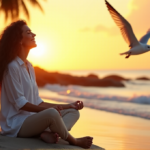 "Find Inner Peace with Calmio's Top Digital Wellness Solutions for a Balanced Mind" "A serene woman sits on a beach at sunset, embodying inner peace with Calmio's wellness tech solutions, surrounded by warm golden light and gentle palm trees."