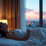 "Sleep Smarter Tonight with Zenon's Expert Sleep Tech Picks" "A serene woman lies on a plush white bed amidst calming ambiance and soft lighting, surrounded by wellness tech gadgets in a peaceful bedroom at dusk."