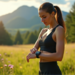 "Unlock Optimal Health with Advanced Wearables: Top Health Monitoring Tech for a Balanced Life" "A young woman stands confidently in a serene meadow, wearing a sleek black sports watch and smart glasses, surrounded by lush greenery and vibrant wildflowers."