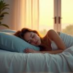 "Sleep Smarter Tonight with Zenon's Expert Sleep Tech Picks for Better Rest and a Happier You" "A serene bedroom scene at dusk with a woman sleeping peacefully amidst calming elements, showcasing wellness tech's impact on restful sleep."