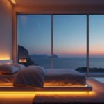 "Unlock Better Rest with Advanced Sleep Tech Innovations: Transforming Nights into Restful Ones" "A serene bedroom at dusk featuring a high-tech smart bed and floor-to-ceiling window with a peaceful night sky, showcasing wellness tech innovations."