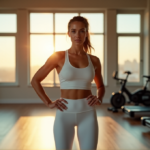 "Unlock Your Optimal Health with Top Fitness and Wellness Gadgets That Work as Hard as You Do" A young woman stands confidently in front of a modern fitness studio, surrounded by high-end wellness gadgets and natural light, exuding determination and motivation amidst state-of-the-art wellness tech.