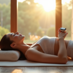 "Unlock Your Optimal Health with Top Wellness Gadgets and Smart Devices Revolutionizing Modern Wellness" "A serene woman lies on a cream-colored yoga mat in a minimalist wellness room surrounded by modern wellness gadgets, exuding deep relaxation."