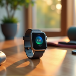 Stay on Track with Top Fitness and Wellness Gadgets That Work as Hard as You Do "A modern home gym setup featuring a sleek smartwatch, portable heart rate monitor, fitness tracker wristband, and compact yoga mat, showcasing cutting-edge wellness tech."