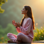 Top Mental Wellbeing Gadgets for a Calmer Mind and Balanced Life "A serene woman sits on a natural stone bench surrounded by lush greenery, using wellness tech to promote mental wellbeing."